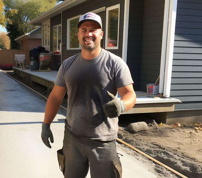 man who works in concrete is showing off the process of best concrete service company